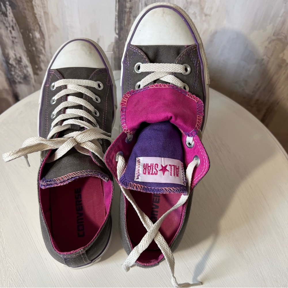 Converse Unisex Low-Top Double Tongue Gray and Pink Sneakers Size9/7